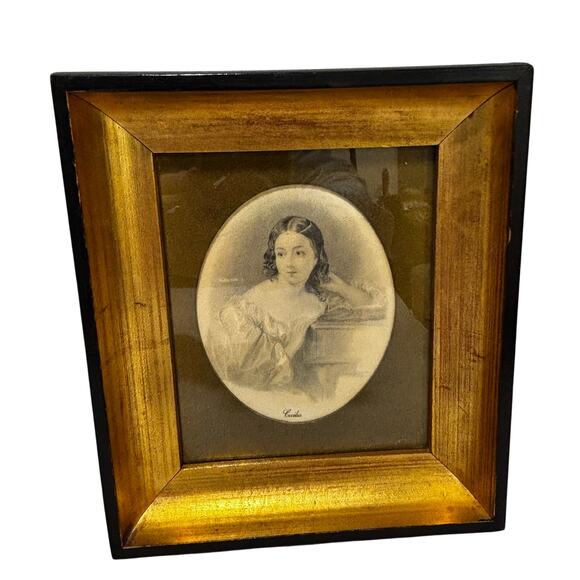 Vintage set (3) framed art prints portraits named women wooden double frames - Picture 6 of 8